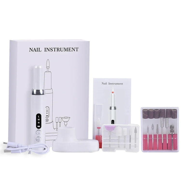 Portable Professional Electric Manicure Nail Drill Polisher Pen, Equipped with Multi-functional Grinding Drill Bits, Efficient Tool for Nail Surface Sanding, Dead Skin Cuticle Removal and DIY Nail Art Creation