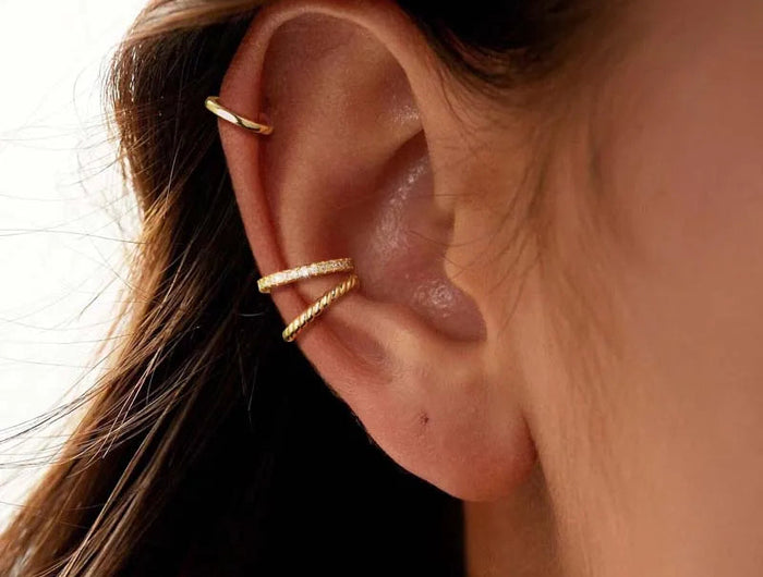 3Pcs/Set Fashion Gold Color Crystal Clip Earrings for Women Girls Minimalist Metal C-shaped Fake Piercing Ear Cuff  Ear Jewelry PlatiNum