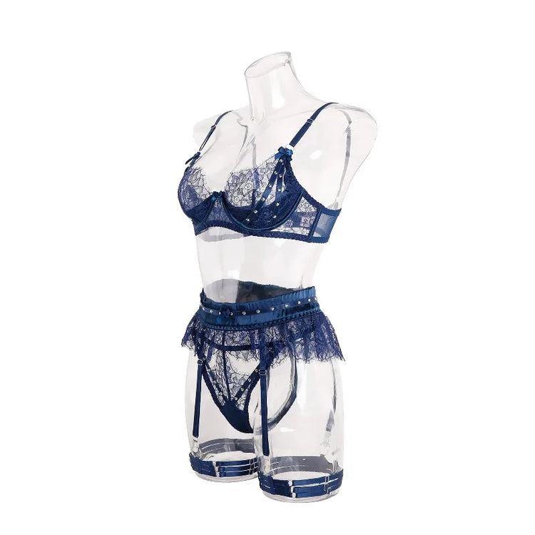 Toucheart Erotic Lingerie Lace See-through Bow Knot Decor Patchwork Body Shaping Hollow Intimate Women Flirt Hot Underwear Set