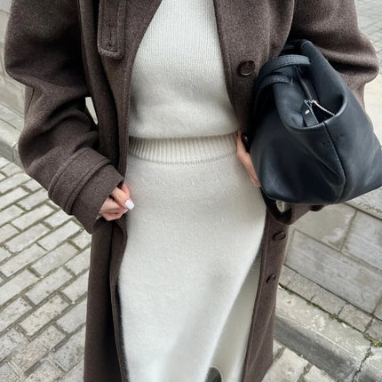 Women's Long Woolen Overcoats Stand Collar Single Breasted Lace Up Oversized Coat Autumn Winter Female Loose New Chic Outerwears