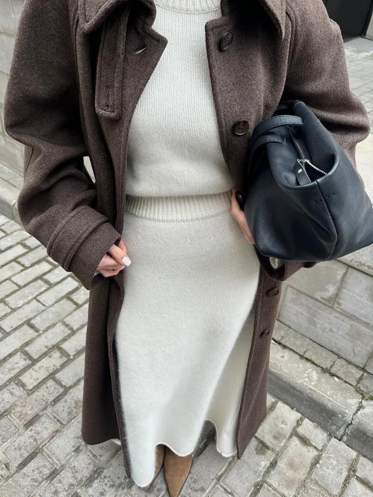 Women's Long Woolen Overcoats Stand Collar Single Breasted Lace Up Oversized Coat Autumn Winter Female Loose New Chic Outerwears