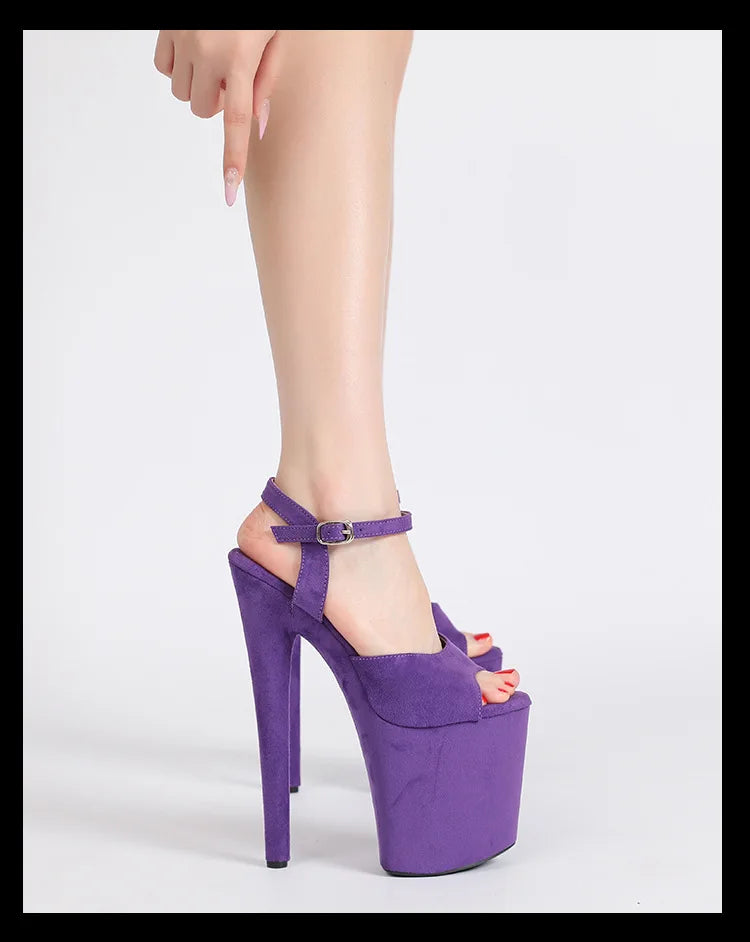 Purple Super High Heel Nightclub Stage Shoes Women 20CM Stiletto Suede Pole Dance Sandals Model Catwalk Show Summer High Heels