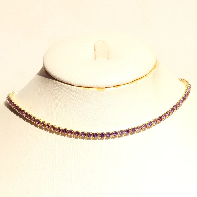 Lusso AAA + 3mm CZ 1 fila lucida catena da tennis collana HipHop ghiacciato Bling zircone cubico girocollo gioielli placcati in oro per le donne