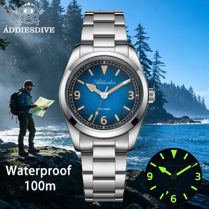 ADDIESDIV New Retro Men's Quartz Watch Sapphire Glass Japanese Movement 100m Waterproof Stainless Steel Night Light Watch AD2554