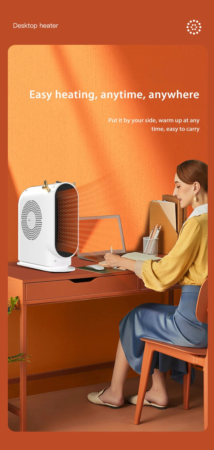 Electric Heater Winter Warmer Household Desktop Heater Fan Adjustable Thermostat Room Heater Home Appliance Heating Stove