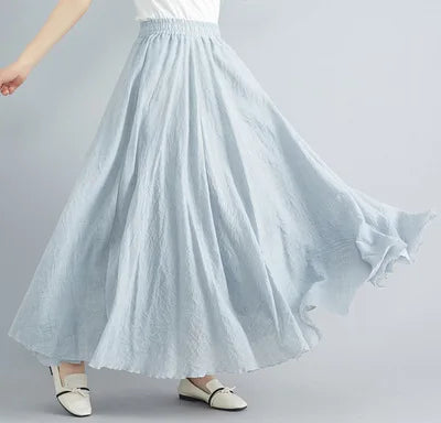nuove gonne lunghe in cotone di lino da donna 2020 gonne lunghe a pieghe in vita elastica spiaggia Boho gonne estive vintage Faldas Saia