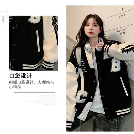 Y2k Lamb Wool Bomber Jacket Female Oversized Streetwear 2025 New Women Harajuku Fashion College Uniform Varsity Baseball Jackets
