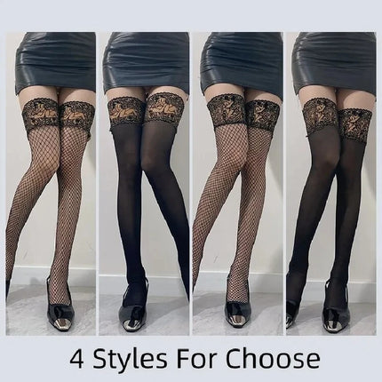 Calze a rete sexy con top in pizzo Calze trasparenti da donna erotiche sexy antiscivolo al ginocchio Calzini lunghi da discoteca con pole dance