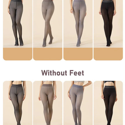 Women's Thermal Tights Fleece Lined Warm Winter High Waist Sexy Translucent Black Tights Thermal Legging Tights for Women