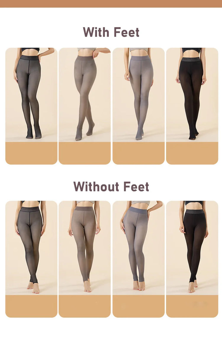 Calze termiche Donna Collant foderato in pile Caldo inverno Vita alta Collant nero traslucido sexy Collant legging termico Donna