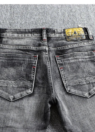 Italian Style Fashion Men Jeans Retro Gray Elastic Slim Fit Ripped Jeans Men Trousers Vintage Designer Casual Denim Pants Hombre PlatiNum
