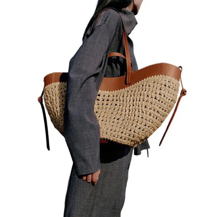 Retro Artistic Fashion Versatile Casual Tote Bag Single Shoulder Bag Large Capacity Woven Grass Big Bag