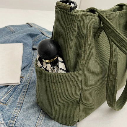 Women Corduroy Tote Bag Casual Multi Pocket Handbag Adjustable Strap Crossbody Sling Bag Zipper Shoulder Bag Fall Winter Bag PlatiNum
