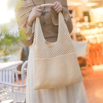 Borse a maglia da donna, borsa tote grande capacità, borsa estiva da spiaggia, borsa grande casual, borse a tracolla intrecciate a nido d'ape, borsa da donna