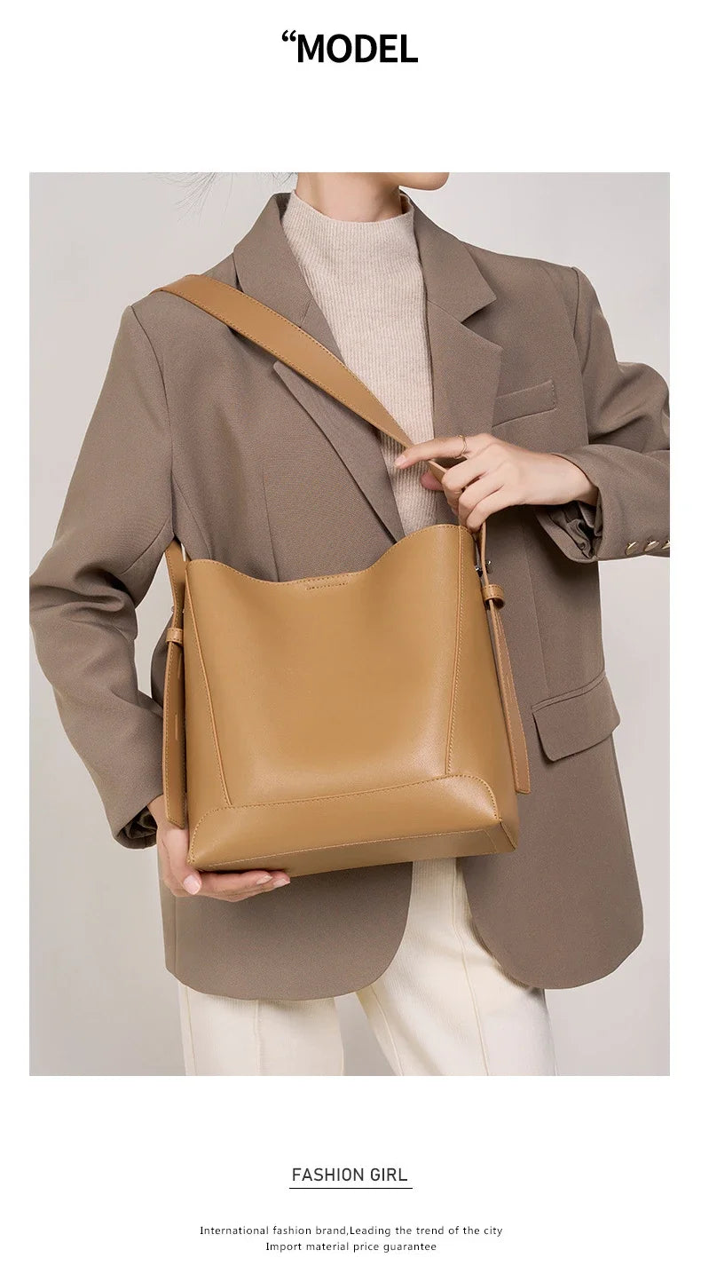 100% Genuine Leather Women Shoulder Bag Large Capacity Cowhide Bucket Bags Fashion Casual Female Crossobdy Bag 2391