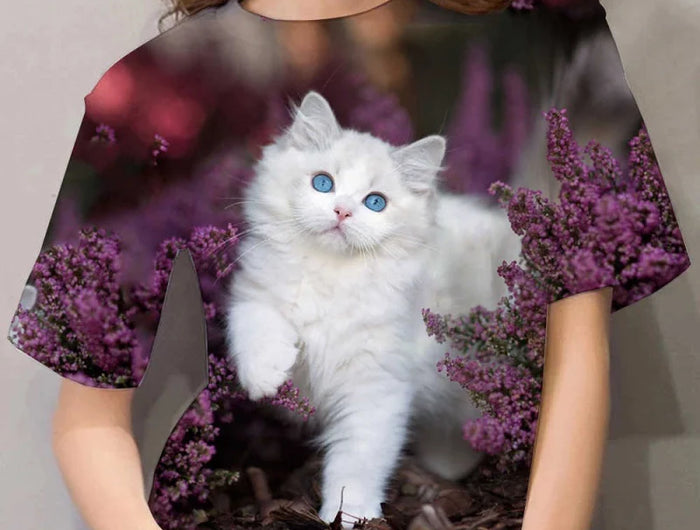 Cute Cat Pattern T Shirt per le donne Pet Animal 3D stampato maniche corte Tees Estate Casual T-shirt allentate Streetwear O-Collo Top