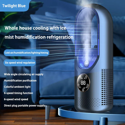 Ventilatore Elettrico Senza Pale Lenovo, Ventilatore USB per Raffreddamento, Mini Condizionatore a 6 Velocità, Ventilatore Portatile da Scrivania Senza Pale con Umidificatore