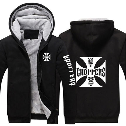 West Coast Choppers 2024 New Men's Hoodies Jacket Winter Thick Warm Fleece Zipper Hoodies Coat Casual Tracksuit Sportwear PlatiNum