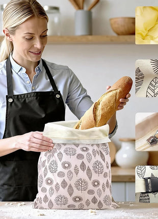 Borsa per Pane in Cotone Riutilizzabile con Chiusura a Fibbia, 2 Pezzi, 43x33cm, Tessuto Traspirante per Cucina e Viaggi