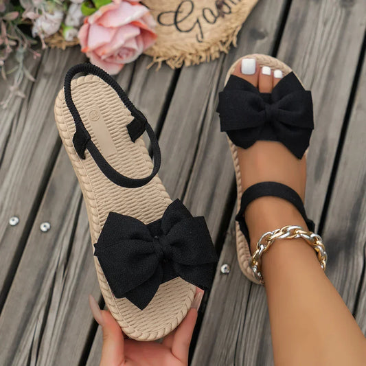 Women Sandals 2025 New Summer Lightweight Sandals Fashion Beach Casual Slippers Outdoor Bow Tie Flat Shoes Home platform sandals