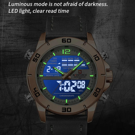NAVIFORCE Orologio alla moda da uomo con cinturino in vera pelle Movimento al quarzo resistente all'acqua 30M Display luminoso con giorno e data F platinumshop