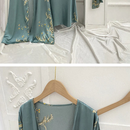 4PC Abito di seta Abito da notte Pigiama di raso di pizzo da donna Abito con scollo a V Cami Camicie da notte Indossare Pijama Home Nightwear Camicia da notte primaverile