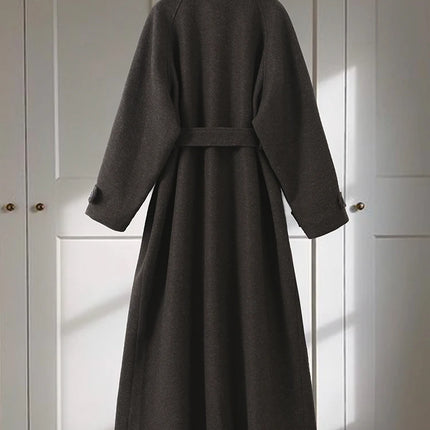 Women's Long Woolen Overcoats Stand Collar Single Breasted Lace Up Oversized Coat Autumn Winter Female Loose New Chic Outerwears