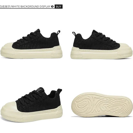 Toe Thick Sole Platform Men Sneakers Lace Up Patchwork Fashion New Trend Casual Trainer Shoes Thick Bottomed All Season