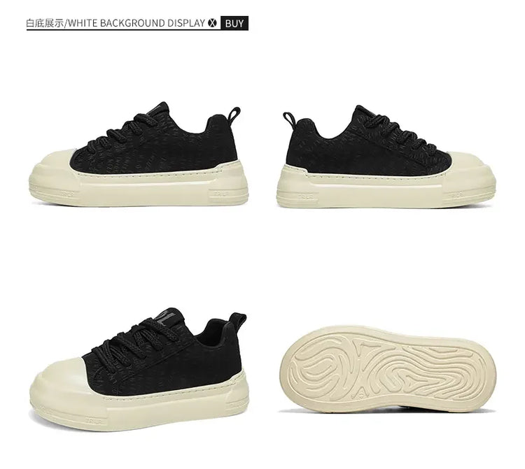Toe Thick Sole Platform Men Sneakers Lace Up Patchwork Fashion New Trend Casual Trainer Shoes Thick Bottomed All Season