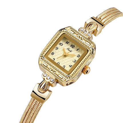 Nuovo orologio da donna in oro di lusso Orologio da polso al quarzo quadrato alla moda Orologio da donna semplice con strass squisito regalo Relogio Feminino platinumshop