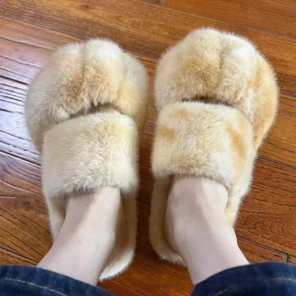 Women Kawaii Furry Cat Paw Slippers, Imitation Fur Fluffy Plush Warm Home Shoes, Comfort Flat Heel Cute Cat Slippers for Bedroom Indoor Daily Wear