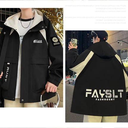 Men's Hooded Casual Jackets 2026 Spring Autumn Streetwear Windbreaker Loose Cargo Outdoor Coats Youth Daily Wear Tops Clothing