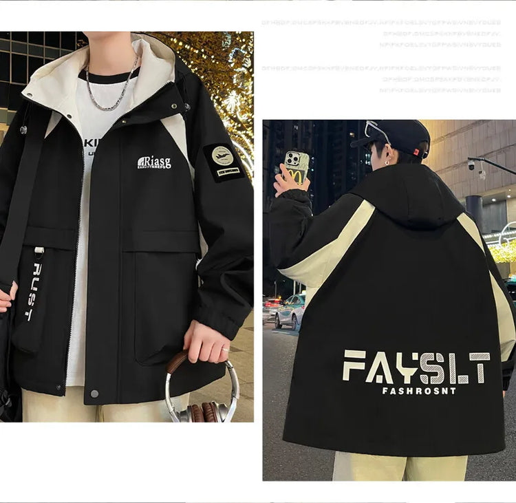 Men's Hooded Casual Jackets 2026 Spring Autumn Streetwear Windbreaker Loose Cargo Outdoor Coats Youth Daily Wear Tops Clothing