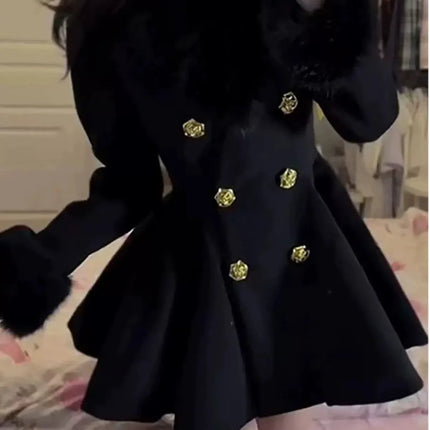 New Elegant Small Fragrance Celebrity Loose Coat Moda Woolen Winter French Style Vintage Blends Slim Waist Mid-length Outwear