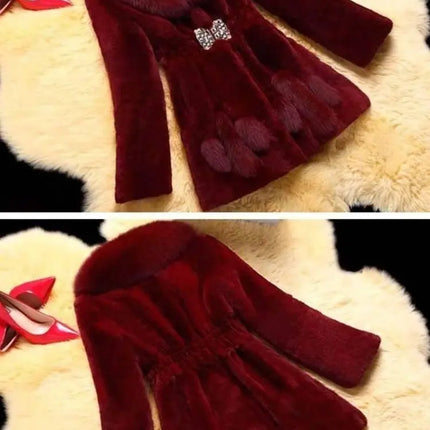 2026 Autumn/Winter New Imitation Fur Coat Middle Aged Mother Thicken Warm Fur Collar Coats Women's Medium Length Slim Overcoat