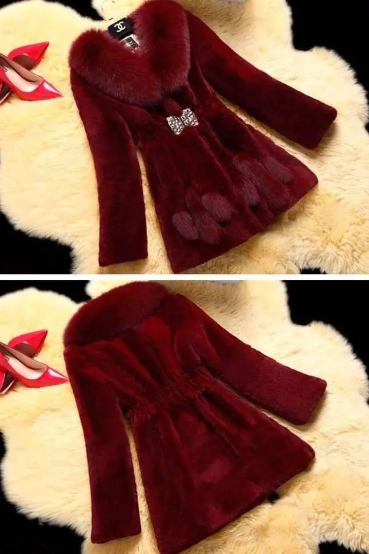 2026 Autumn/Winter New Imitation Fur Coat Middle Aged Mother Thicken Warm Fur Collar Coats Women's Medium Length Slim Overcoat
