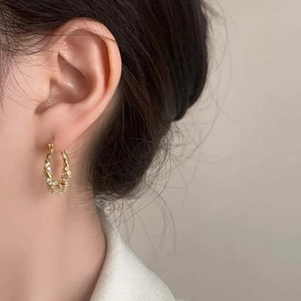 Luxury Shiny Zircon Twisted Hoop Earrings for Women Fashion Gold Color U Shaped Geometric Earrings Ear Accessories Party Jewelry PlatiNum