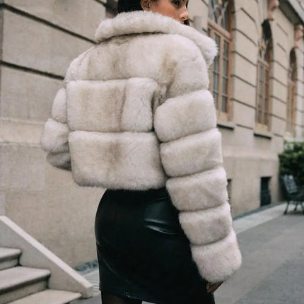 ZADORIN Fashion Cropped Faux Fur Coat Woman Warm Stand Fur Collar Slim Fluffy Fur Jacket Woman Tops Winter Fur Coats Streetwear