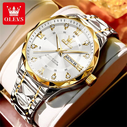 OLEVS Orologio da uomo al quarzo originale Orologio da uomo di lusso con calendario aziendale alla moda in acciaio inossidabile Orologio da specchio a forma impermeabile platinumshop