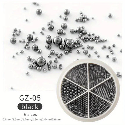 6 Grids Nail Art Tiny Steel Caviar Beads 0.8-1.5mm Mixed Size 3D Design Rose Gold Silver Jewelry Manicure DIY Decoration