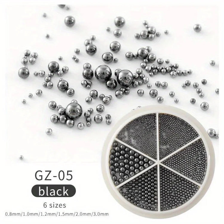 6 Grids Nail Art Tiny Steel Caviar Beads 0.8-1.5mm Mixed Size 3D Design Rose Gold Silver Jewelry Manicure DIY Decoration