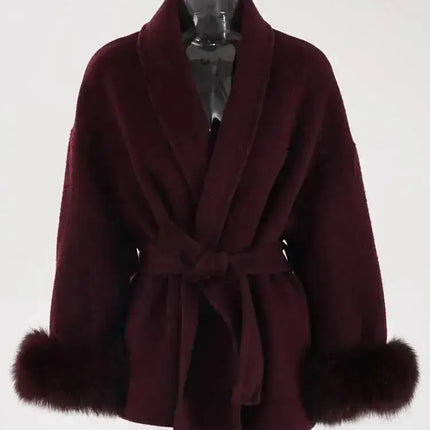 UCXQ Elegant OL Office Lady Overcoats Fur Patchwork Long Sleeve Woolen Coat Beautiful Women's Clothing Jacket Autumn 2025 Winter