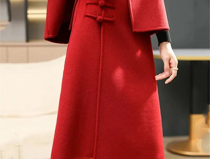 Winter Woolen Midi Irregular Split Skirt Red Elegant High Waisted Buckle Basic Wool Skirts Female Casual Thick Warm A-Line Skirt PlatiNum