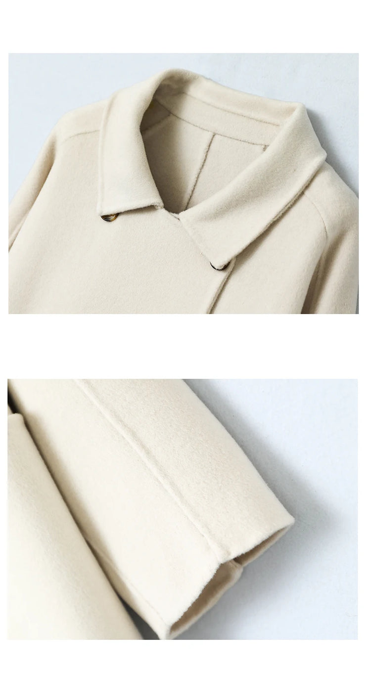 Ladies' 100% Cashmere Thick Double-Sided Extended Coat, Classic, Versatile and Fashionable for Business and Leisure