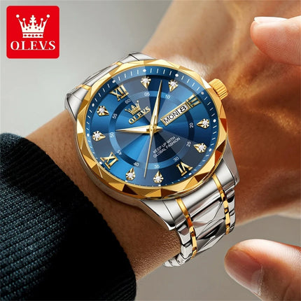 OLEVS Orologio da uomo al quarzo originale Orologio da uomo di lusso con calendario aziendale alla moda in acciaio inossidabile Orologio da specchio a forma impermeabile platinumshop