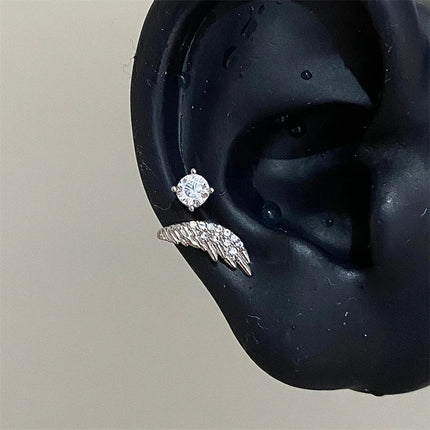 1pcs Silver Color Wing 316L Stainless Steel Ear Bone Nail for Women New Fashion Full of Rhinestone Earrings Accessories for Ear PlatiNum