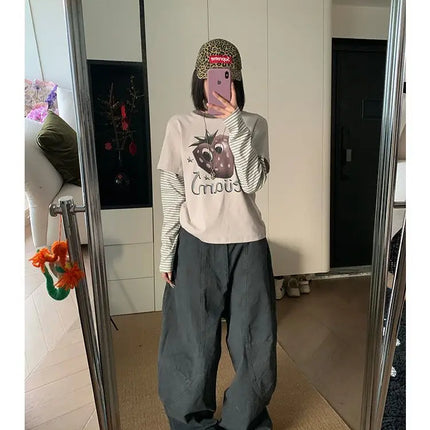 HOUZHOU Y2K Vintage Wash Donna Cargo Jeans Harajuku Scimitar Gamba larga Pantaloni in denim retrò americani Pantaloni larghi Gyaru Streetwear
