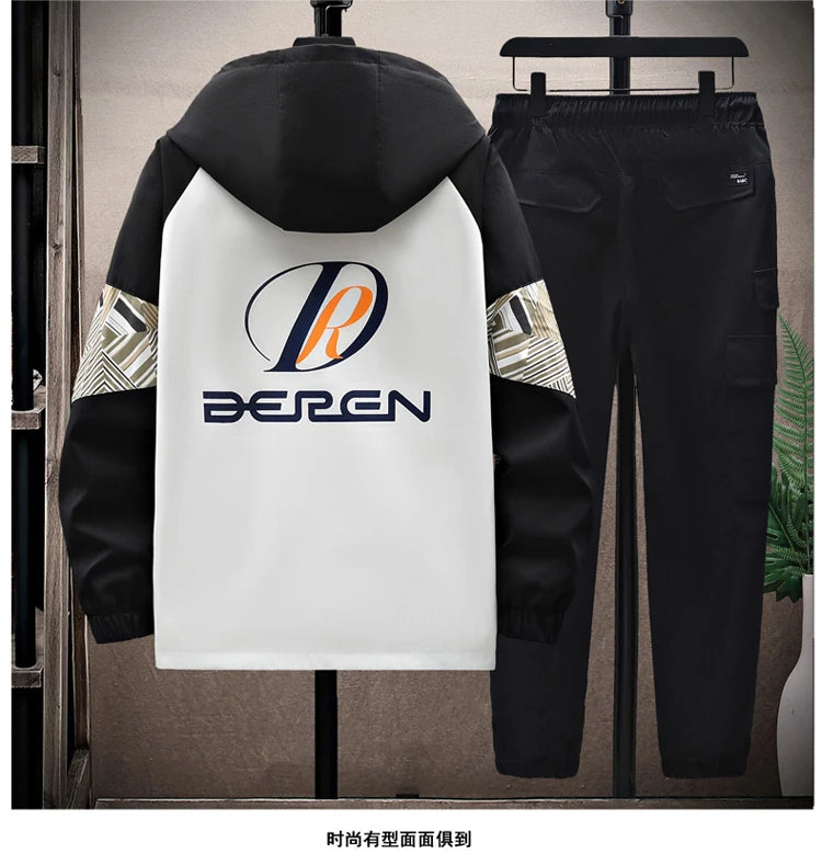 Spring Autumn New Men Casual Sets Mens Hooded Tracksuit Sportswear Jackets+Pants 2 Piece Set Hip Hop Running Sports Suit