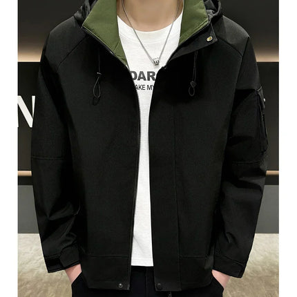 New Men's Fashion Casual Jackets Hooded Solid Zipper Pockets Camping Jackets Spring Autumn Brand Male Outdoor Sport Windbreaker