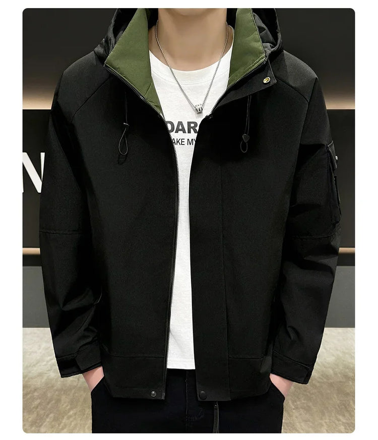 New Men's Fashion Casual Jackets Hooded Solid Zipper Pockets Camping Jackets Spring Autumn Brand Male Outdoor Sport Windbreaker